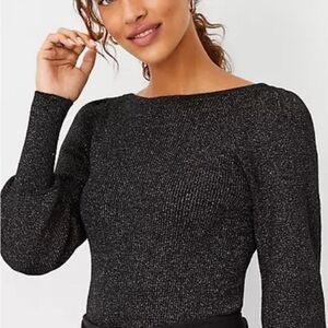 Ann Taylor black with gold shimmer balloon sleeve sweater.  Medium, NWT